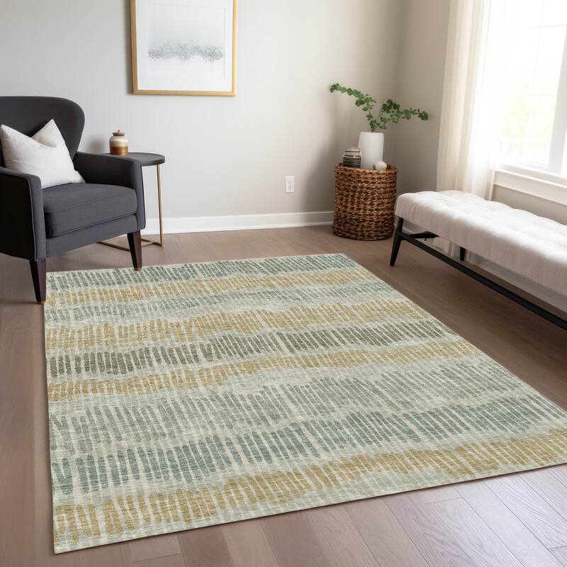 Machine Washable Indoor/ Outdoor Chantille Abstract Stripe Rug