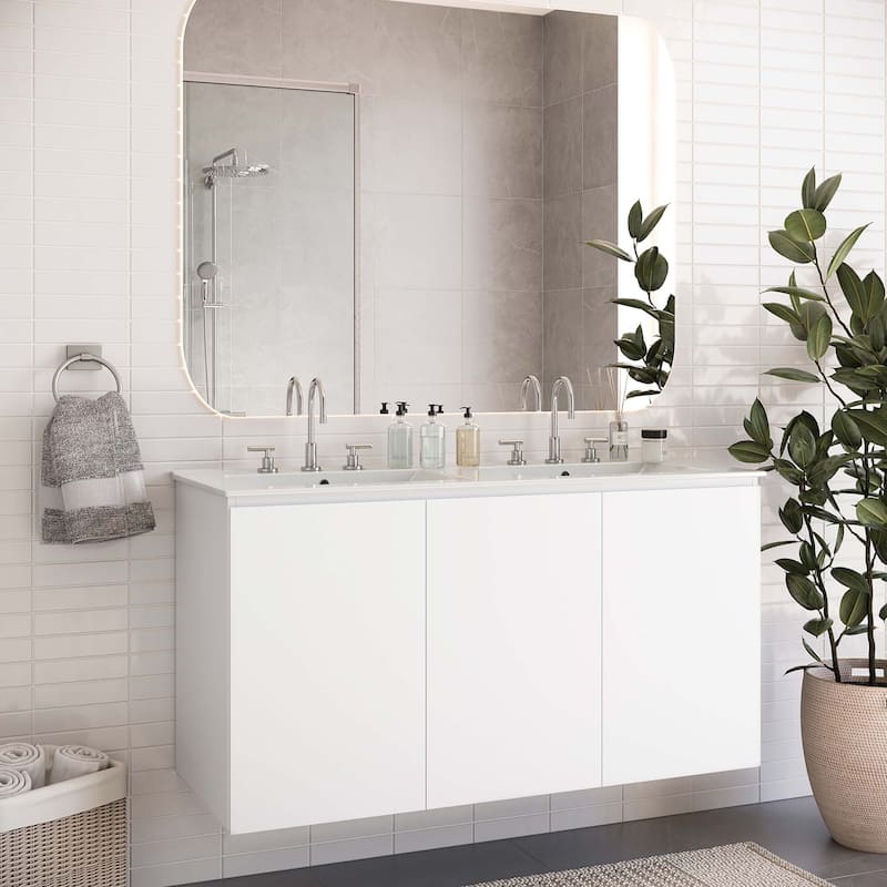 Bryn 48" Wall-Mount Double Sink Bathroom Vanity - White White