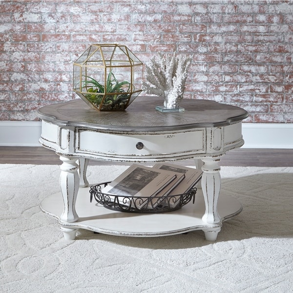 Magnolia Manor Antique White Castered Round Cocktail Table On Sale Overstock 17403310