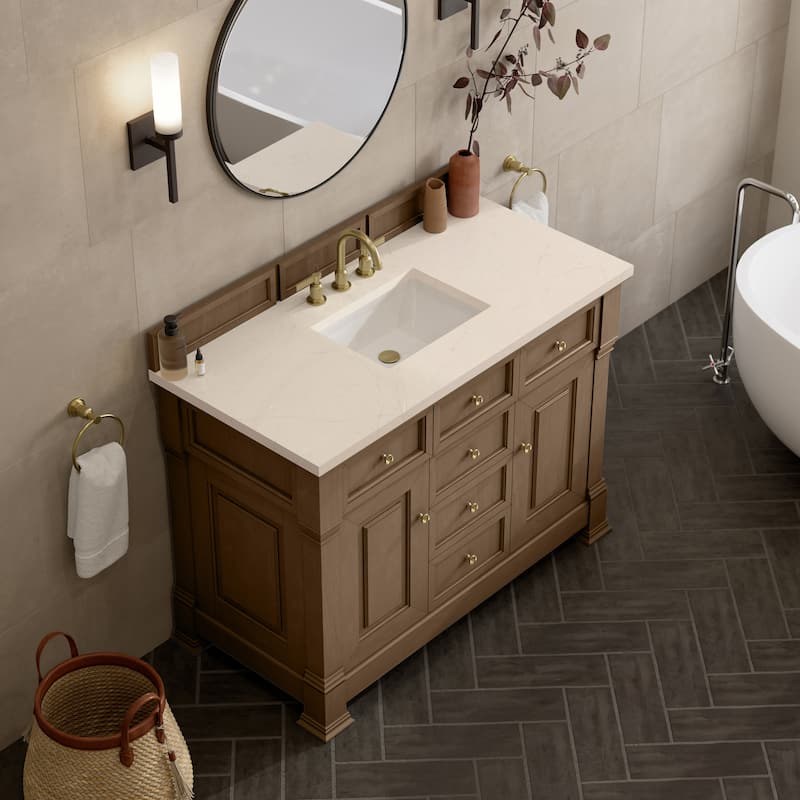 Brookfield 48" Single Vanity, Pecan - Eternal Marfil