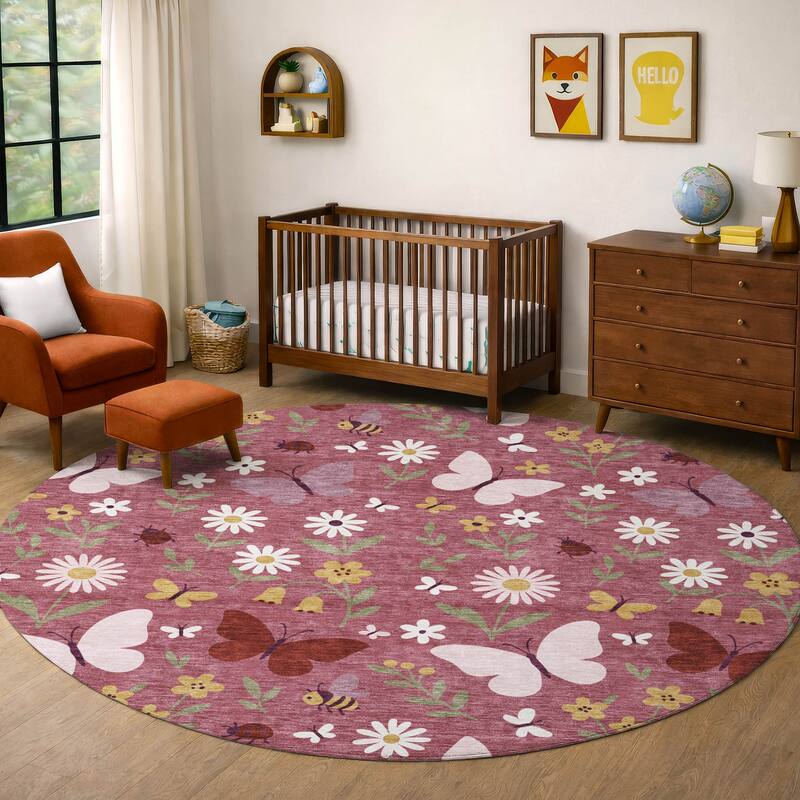 Machine Washable Indoor/ Outdoor Whimsy Butterfly Chantille Rug