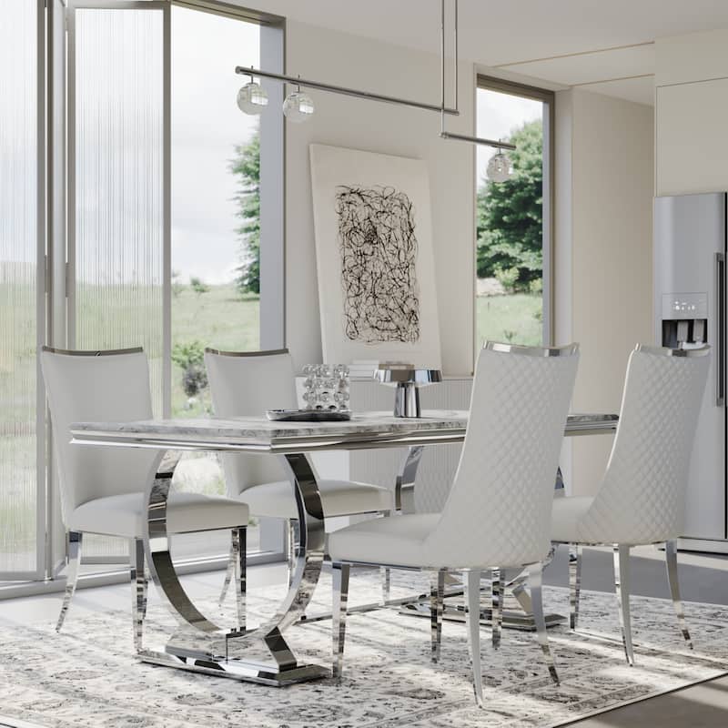 Luxurious Dining Room Table Set with Velvet Dining Chairs