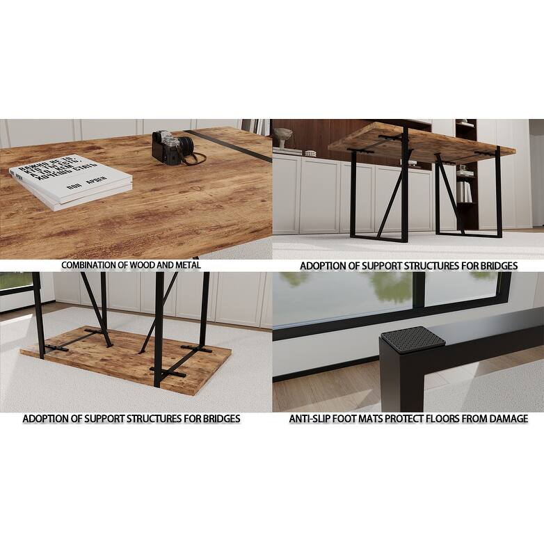 55 "rural industrial rectangular MDF dark wood dining table, 4-6 people, 1.5" thick engineering wood tabletop