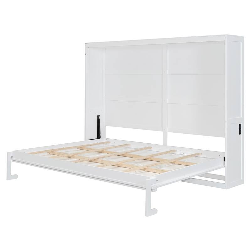 Roomfitters Murphy Bed, Foldable Wall Bed with Rattan-Inspired Cabinet Design