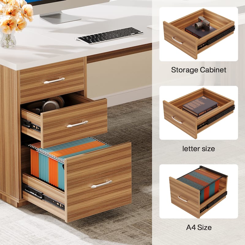 85.8" L-Shaped Executive Desk, Extra Large Office Desk with Drawers