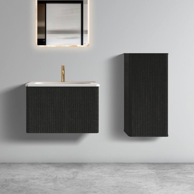 GDFStudio - Etna Floating Bathroom Vanity with Integrated Ceramic Sink, Modern Handle-Free Wall-Mounted Design, Pre-Assembled