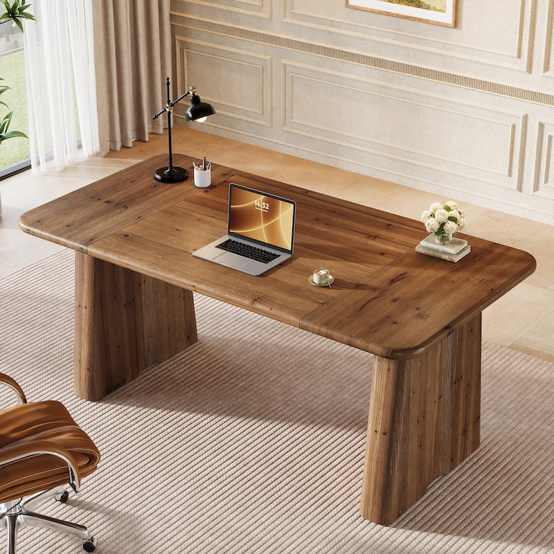 63 Inch Large Wood Executive Office Desk with Double Pedestal Base