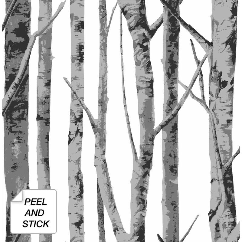 NextWall Birch Trees Peel and Stick Removable Wallpaper - 20.5 in. W x 18 ft. L - 20.5 in. W x 18 ft. L - Monochrome