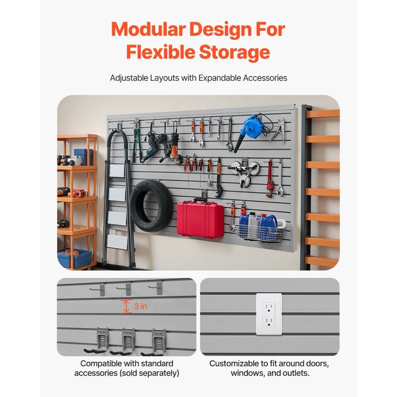 8 x 4 Feet Wall Paneling PVC Garage Slatwall with Accessories Suitable for Both Indoor and Outdoor Use