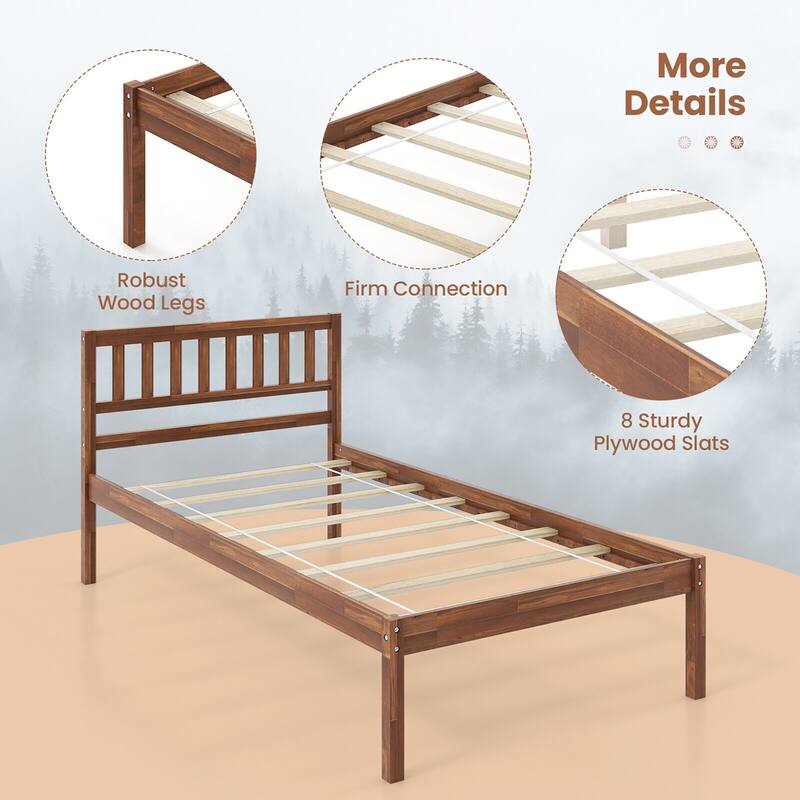 Gymax Twin/Full/Queen Platform Bed with Headboard Solid Wood Leg