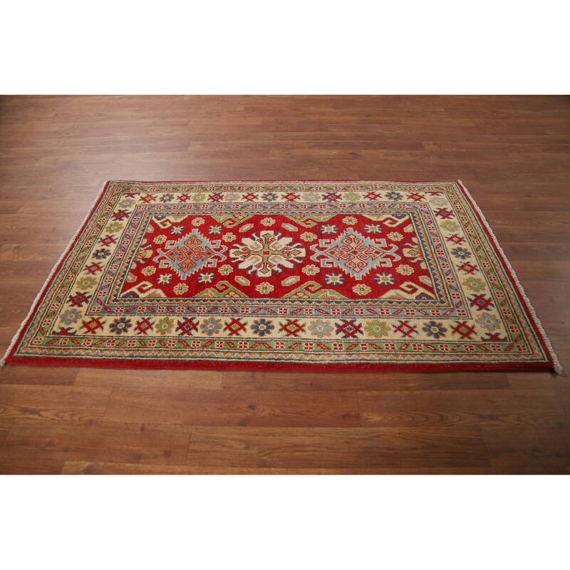 Red Kazak Foyer Rug Traditional Oriental Handmade Wool Carpet - 2'7"x 4'4"