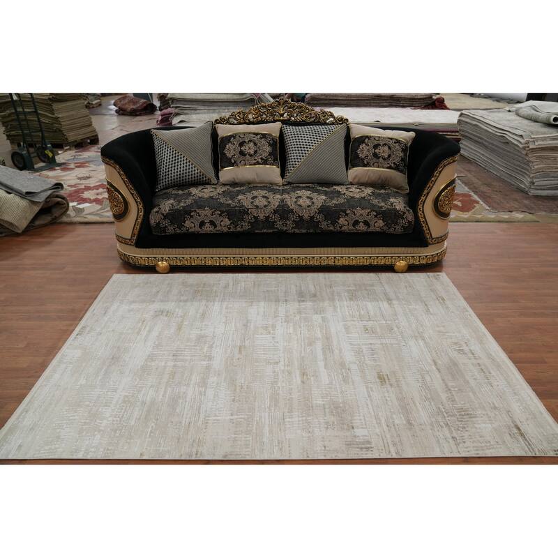 Machine Made Oriental Polyester Carpet Abstract Beige & Ivories Distressed Area Rug - 7' 5'' X 5' 2''