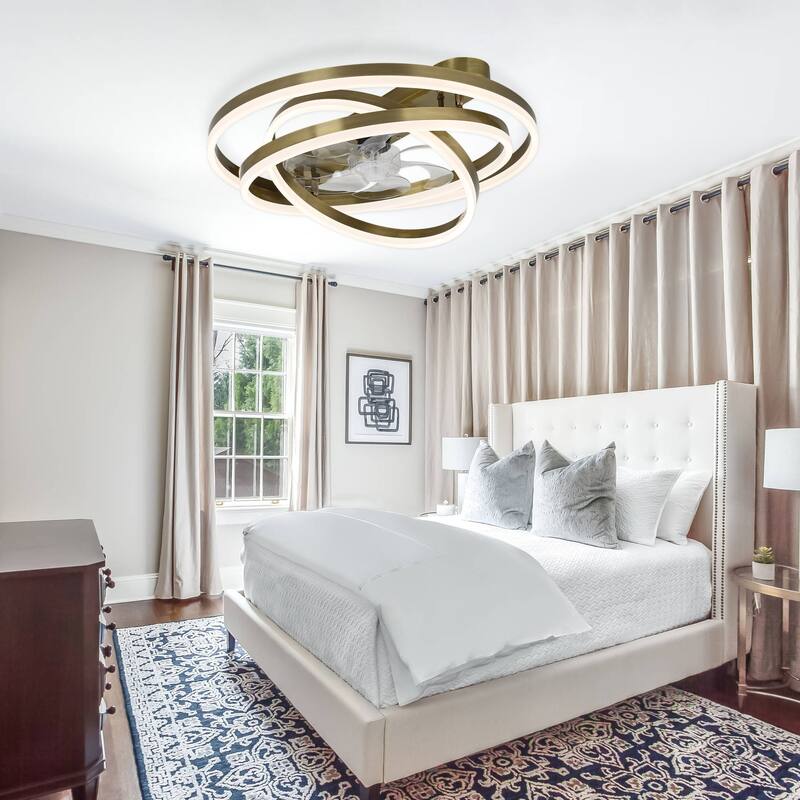 24" Adjustable Light Kit Flush Mount Ceiling Fan, 3 Color Tone CCT dimmable 6 Fan Speed, Remote & App Control for Bedroom