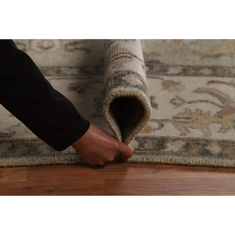 Green Ivory Oushak Indian Area Rug Hand-Knotted Wool Carpet - 8'1" x 10'1"