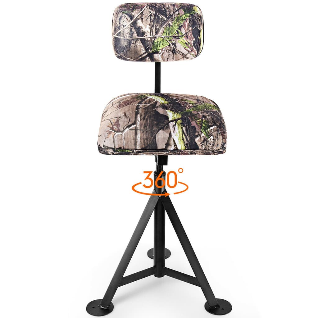 Gymax Swivel Hunting Chair Tripod Blind Stool w/ Detachable Backrest - 16'' x 15'' x 30''