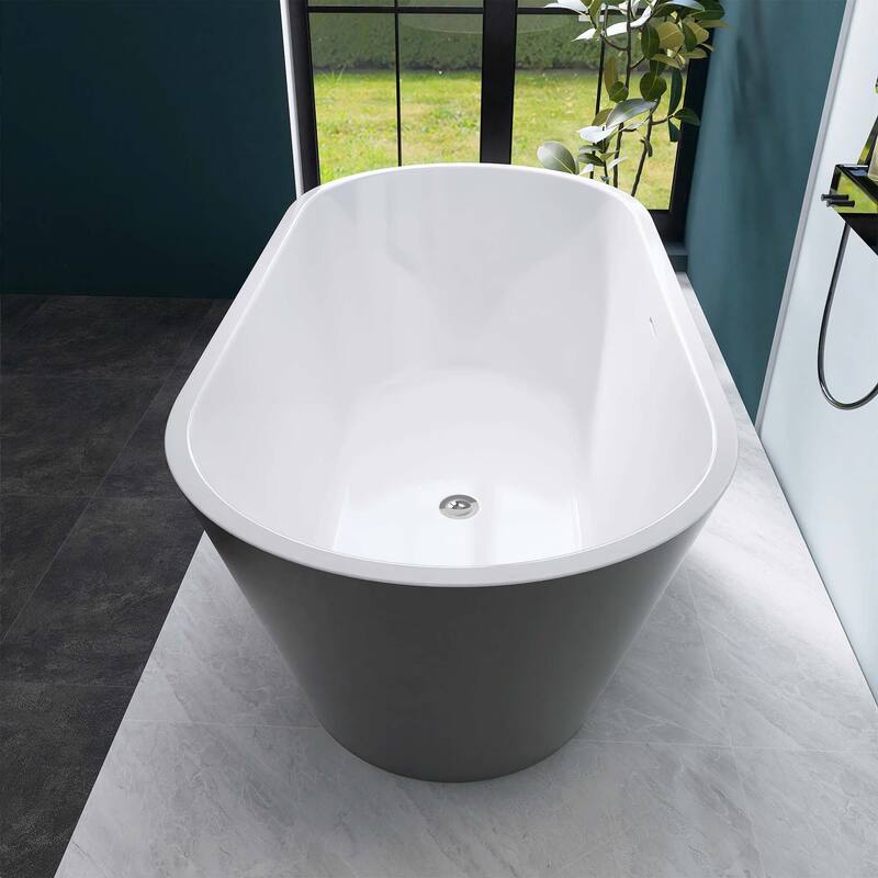 59 in./ 60 in. Acrylic Double Slipper Freestanding/Flatbottom Soaking Bathtub in Matte Black with Drain
