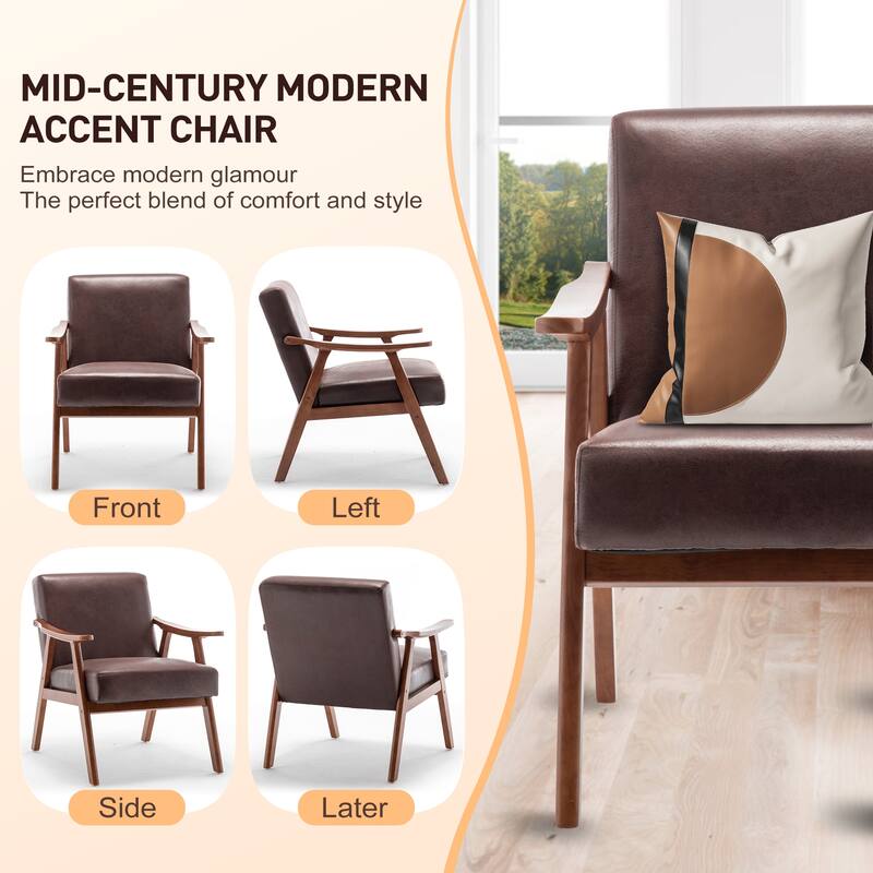 Mid-Century Accent Chair with Thick Cushion and Solid Wood Frame Wingback Chair (300lb Capacity)