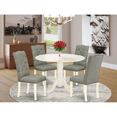 HomeStock 5-Piece Round Buttermilk and Cherry Finish Solid Wood Top Dining Table with 4-Parson Chair with Lattice Back