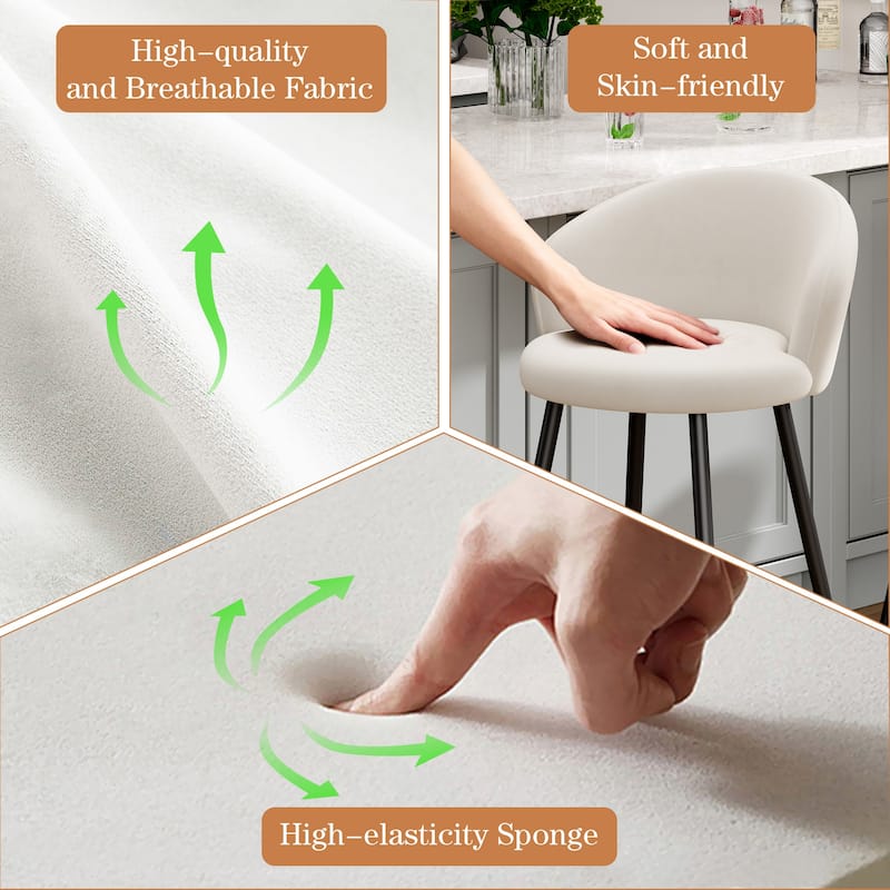 24" Height Upholstered Counter Stools With Metal Frame, Bar Chairs for Kitchen lsland with back and footrest