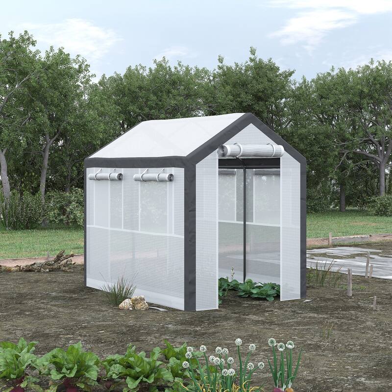 UV-Resistant Plant Nursery Shed with Roll-Up Windows & Zippered Doors, Air Vents, Tear-resistant Garden Shed Greenhouse - White