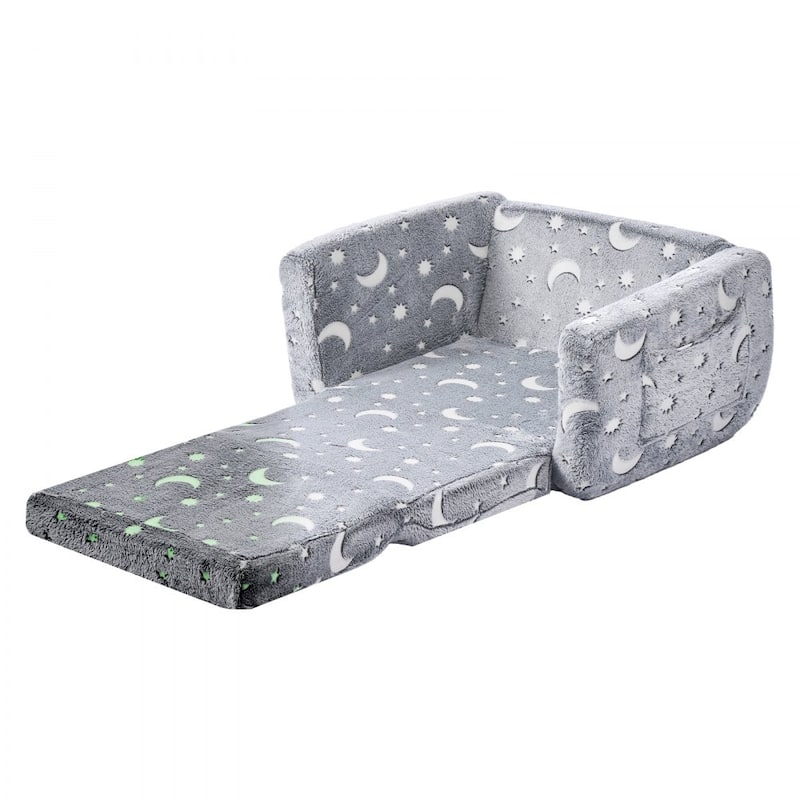 Grey Kids Foldable Sofa Bed with Glow-in-the-Dark Patterns and Comfortable Foam Seating - 24.0 x 41.3 x 12.0 in