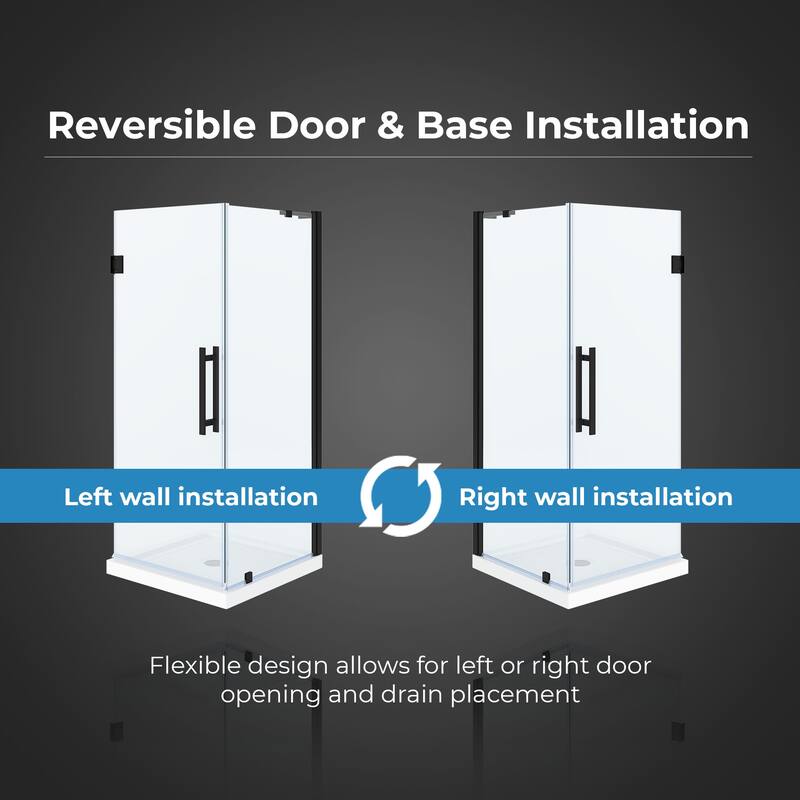 OVE Breeze Pivot Corner Frameless Pivot Shower Door Kit with Base Pan