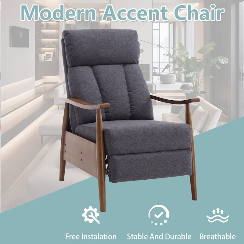 HOMEFUN Linen/Leather/Microsuede Upholstered Wood Frame Adjustable Recliner Lounge Armchair