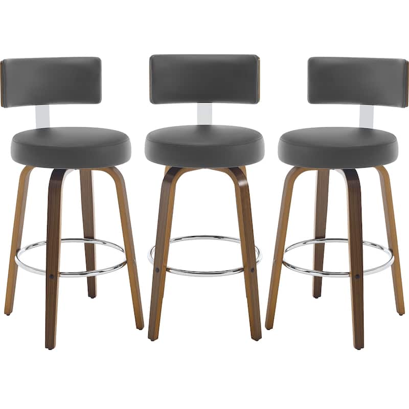 Upholstered Wood Swivel Bar/ Counter Stools, Set of 3
