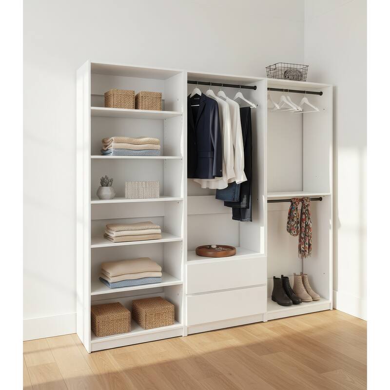 Prosper White Freestanding Walk in Wood Closet System - 94.2"W x 15.7"D x 83" H