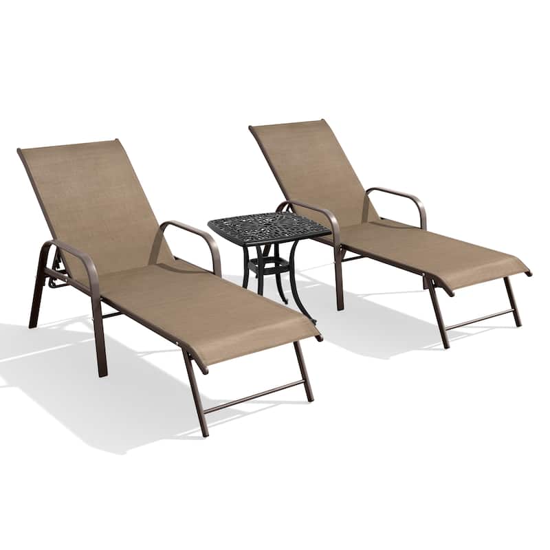 Pellebant Outdoor Patio Lounge Chairs Set Aluminum Adjustable Backrest with Side Table - Brown