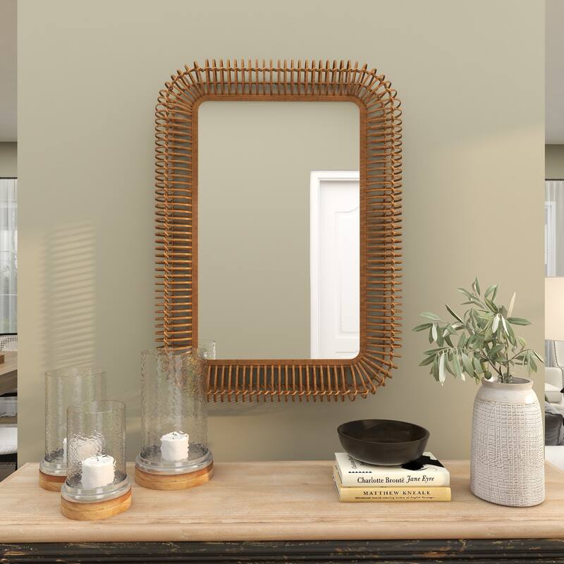 Brown Wood Handmade Woven Room Wall Mirror