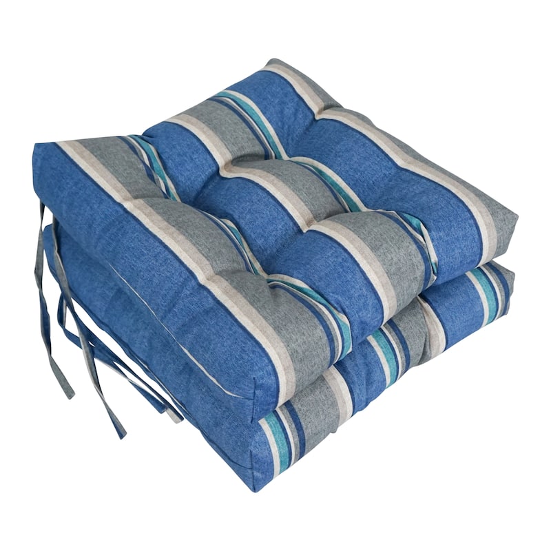 16-inch Square Tufted Indoor/Outdoor Chair Cushions (Set of 2) - 16" - Sovaro Denim