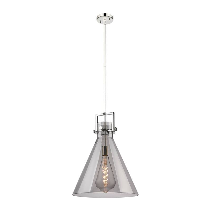 Innovations Lighting Newton Cone - 1 Light 16" Stem Hung Pendant - Polished Nickel/Light Smoke
