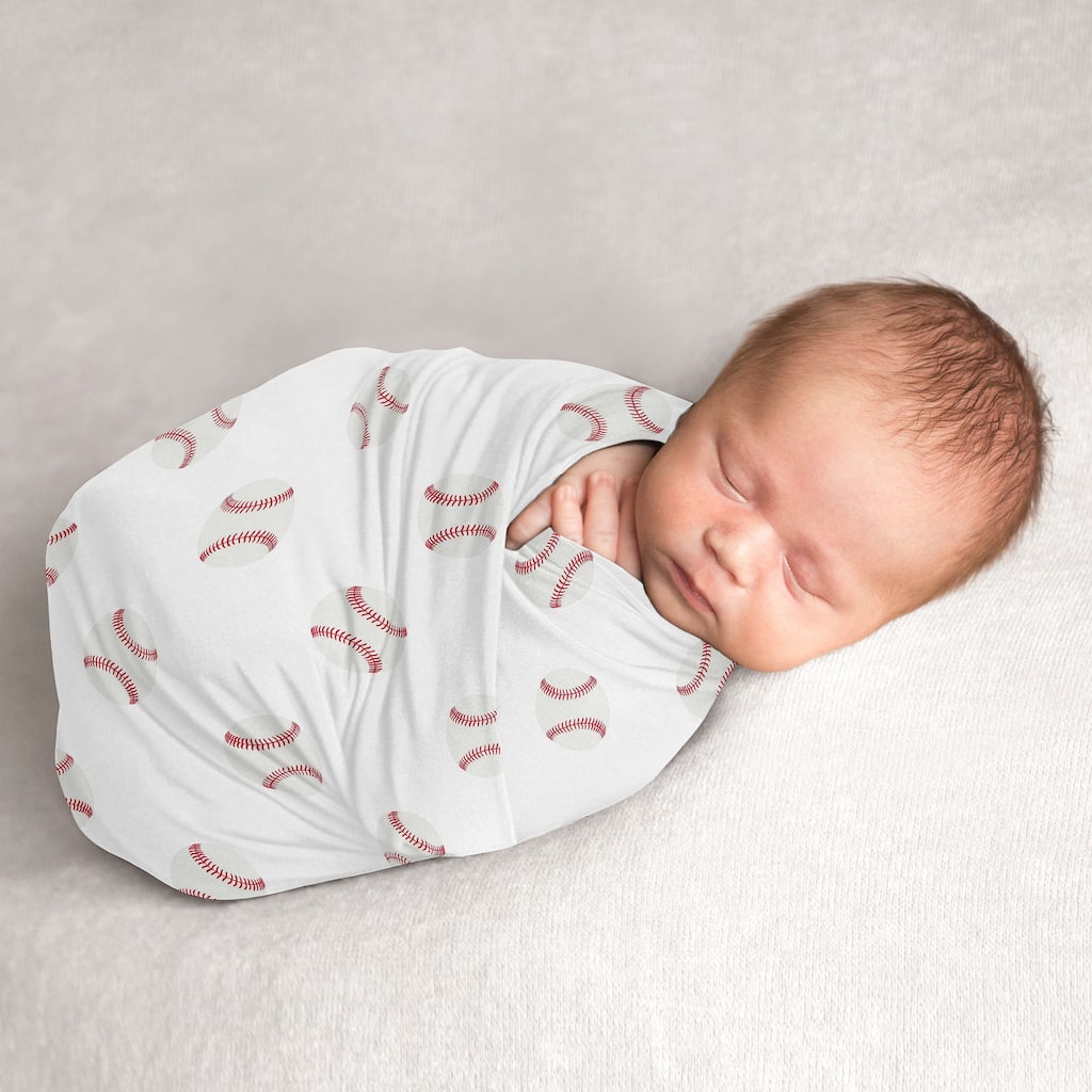 Baseball Collection Boy Baby Swaddle Receiving Blanket - Red and White Americana Sports