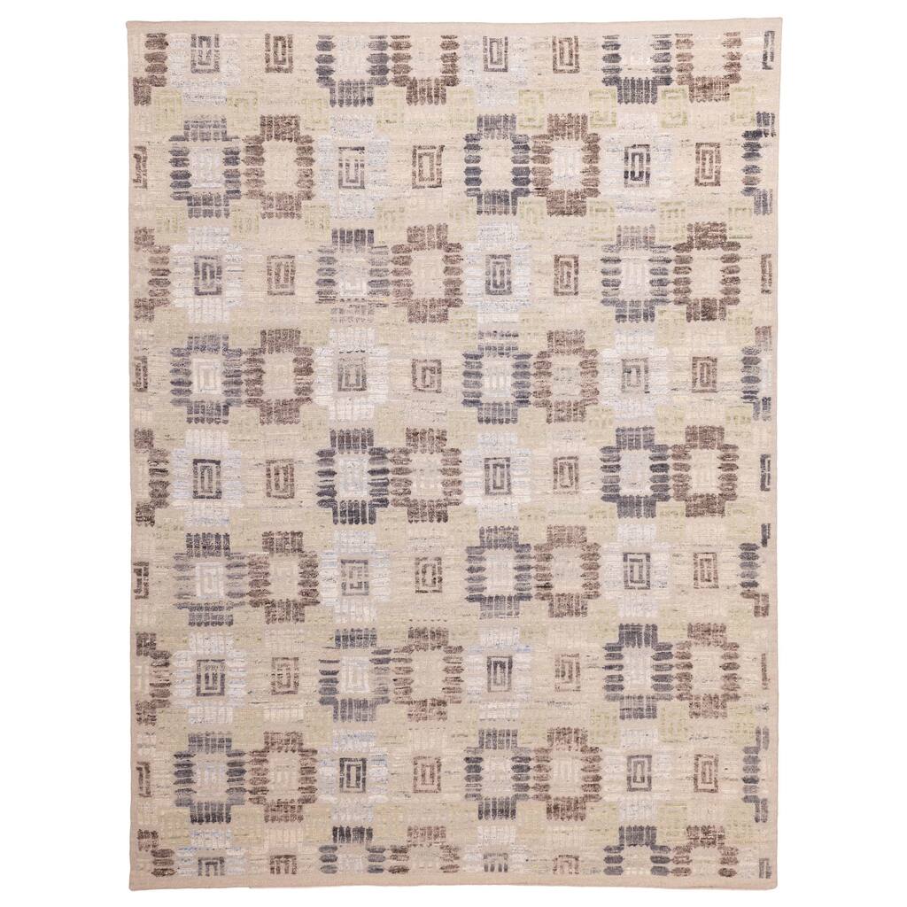 ECARPETGALLERY Hand-knotted Tangier Grey Viscose, Wool Rug - 9'2 x 11'11