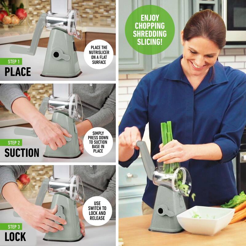 NutriSlicer Vegetable Slicer Cheese Grater Potato Slicer Salad Chopper with Suction Base