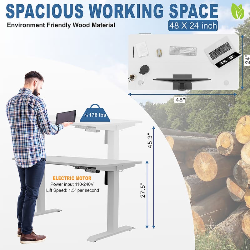 Futzca Height Adjustable Electric Standing Desk Sit Stand Computer Stand up Desk with Splice Board(White)