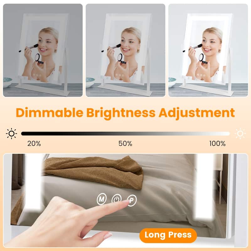 White LED Vanity Mirror with 10X Magnifying Mirror, Touch and USB Output - 14.37” W x 3.34” D x 18.7”