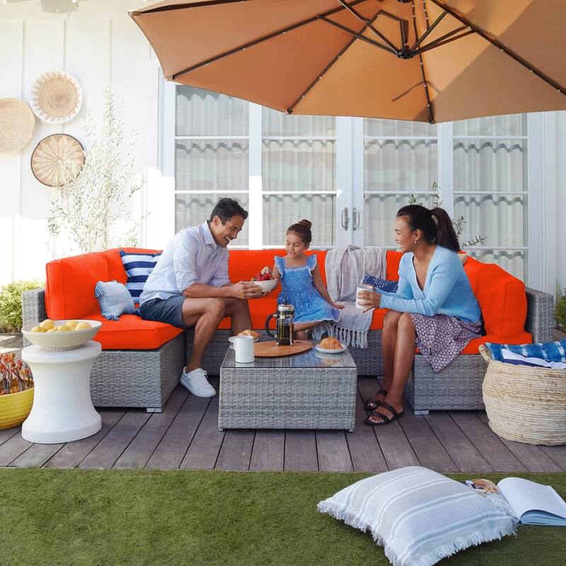 14pcs Outdoor Couch Cushions,4" Waterproof Sectional Rattan Conversation Set Cushions(Only Cushions+Covers,No Sofa) - 14PCS