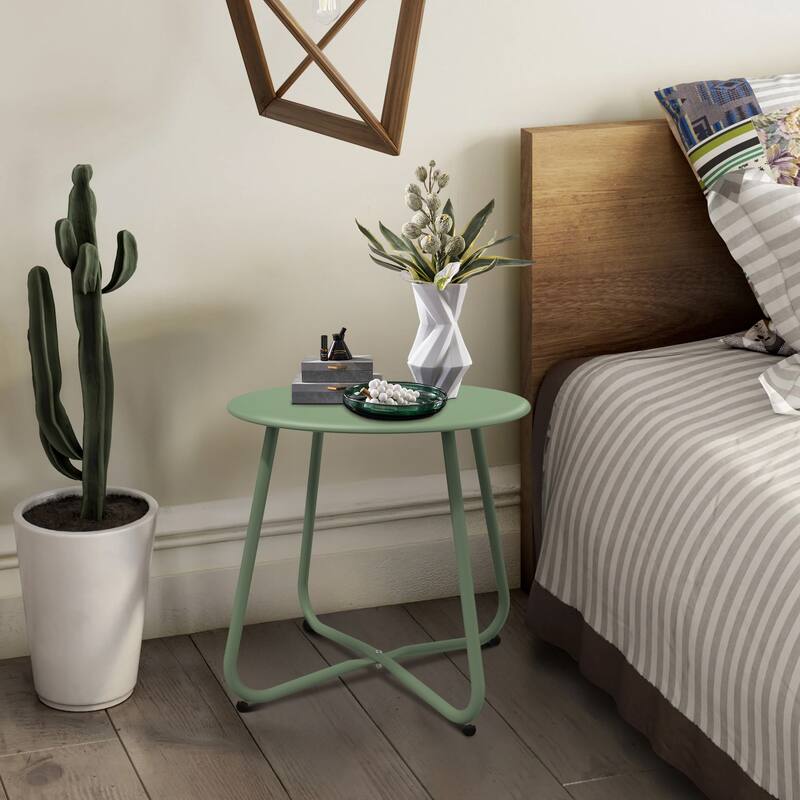 Outdoor Side Table, 18'' Small Round Side Table with Adjustable Fee - Sage Green