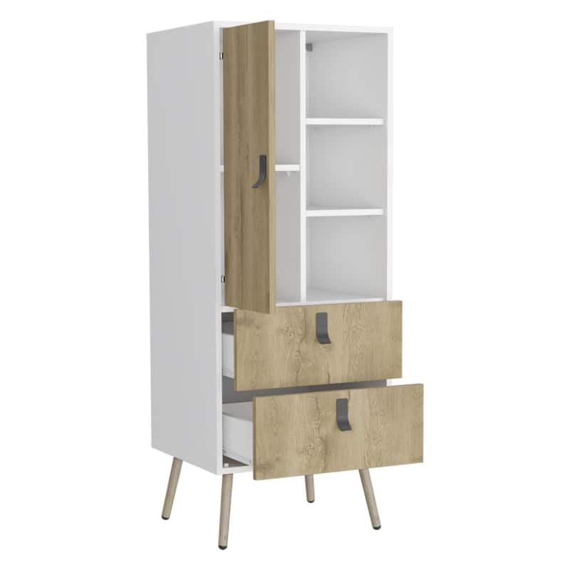 Two-Tone Tall Dresser with 2 Drawers Door and Shelf Vertical Wood Storage Organizer for Bedroom or Office