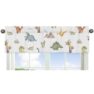 Sweet Jojo Designs Watercolor Dinosaur Dino Boy Window Curtain Valance Green Blue White Modern Jurassic Dinosaurs Nature Animal