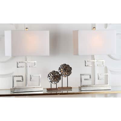 SAFAVIEH Lighting 24-inch Antique Silver Greek Key Table Lamp (Set of 2)