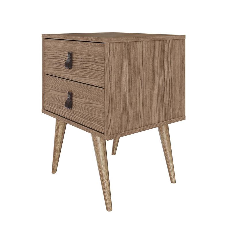 Manhattan Comfort Amber Nightstand with Faux Leather Handles in Blue and Nature