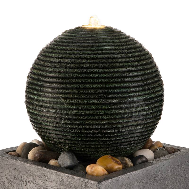 Glitzhome Modern Geometric Oversized Pedestal Sphere Polyresin Outdoor Floor Fountain with Pebbles