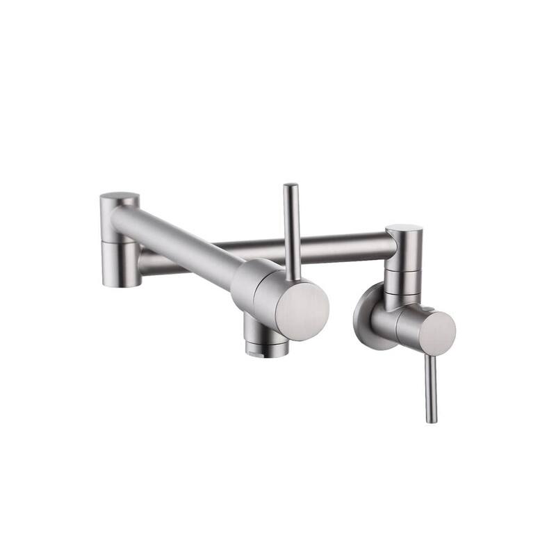 STYLISH Stainless Steel Wall Mount Pot Filler Folding Stretchable with Single Hole Two Handles - Brushed Stainless Steel