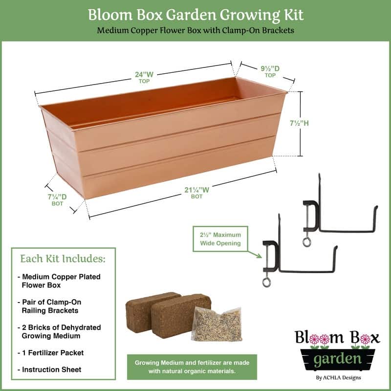 Achla Designs 24"W Medium Galvanized Steel/Wrought Iron Indoor Outdoor Bloom Box Garden Growing Kit With Clamp-On Brackets