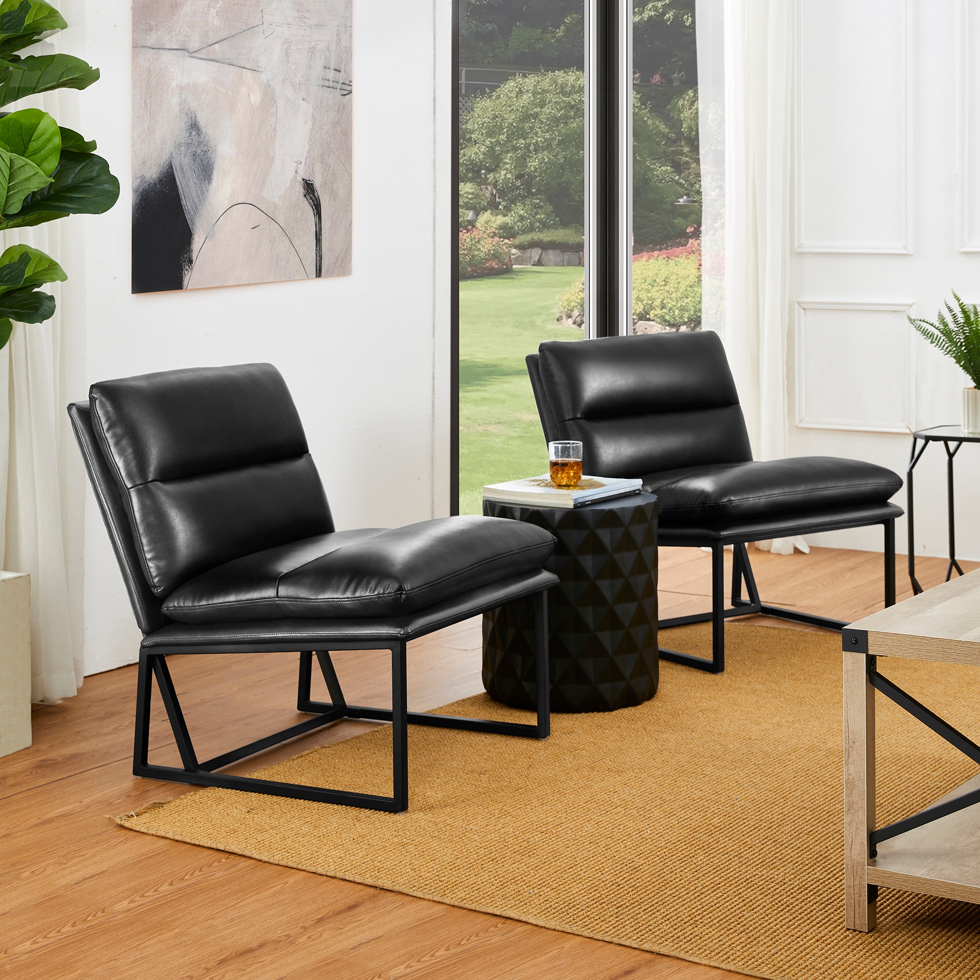 Faux leather online armless chair