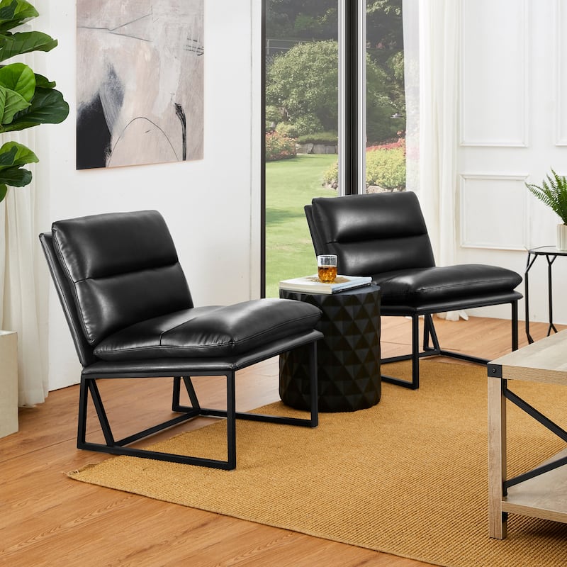 Glitzhome Set of 2 30.25"H Modern Ergonomic PU Accent Armless Chair