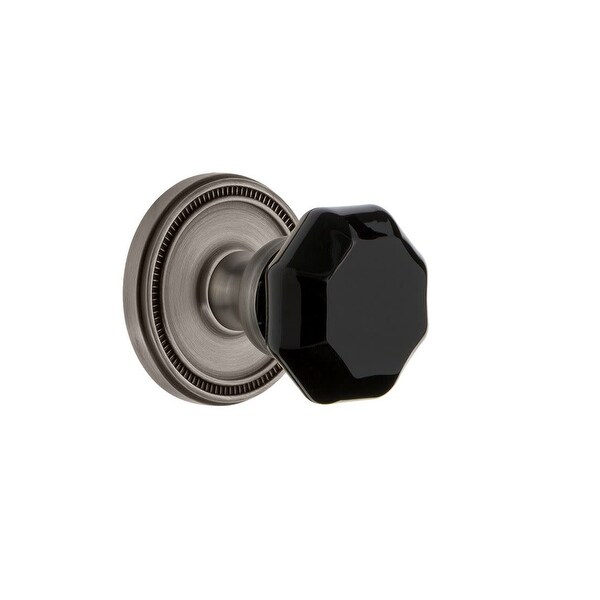 Grandeur SOLLYO_PRV_234 Soleil Solid Brass Rose Privacy Door Knob Set with Lyon Black Crystal Knob and 2-3/4" Backset